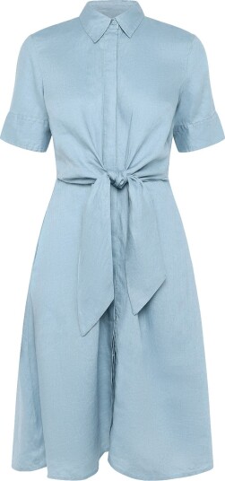 Lauren Ralph Lauren Tie Front Linen Shirtdress   Blue   36