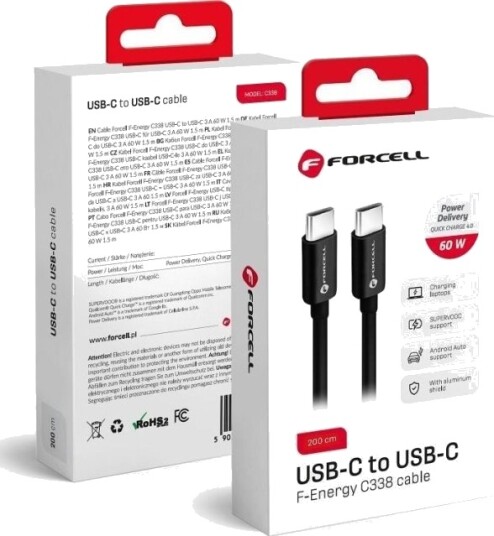 Usb-Kabel Forcell Usb-C Til Usb-C 2 M Svart