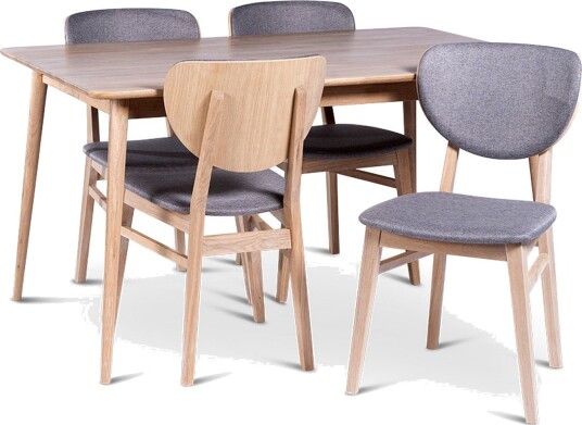 Odense Spisegruppe 140 cm med 4 Borgholm Stoler i heltre   Natur