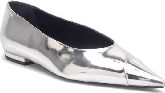 ROTATE Leather Pointed Ballerina Silver 39