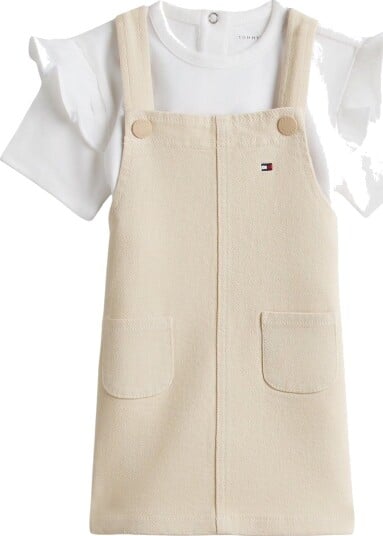 Tommy Hilfiger Dungaree Dress Set Beige 92