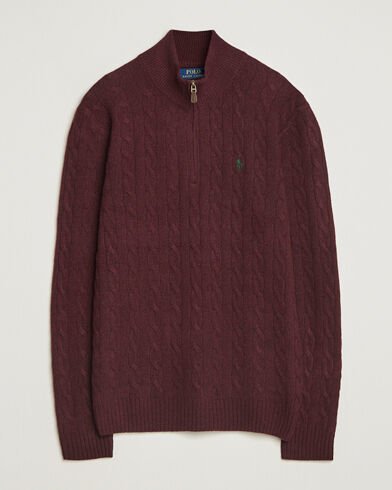 Ralph Lauren Polo Wool/Cashmere Cable Half Zip Aged Wine Heather