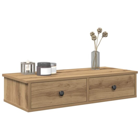  Vegghylle med skuffer artisian eik 80x31x17 cm konstruert tre 8721158649898