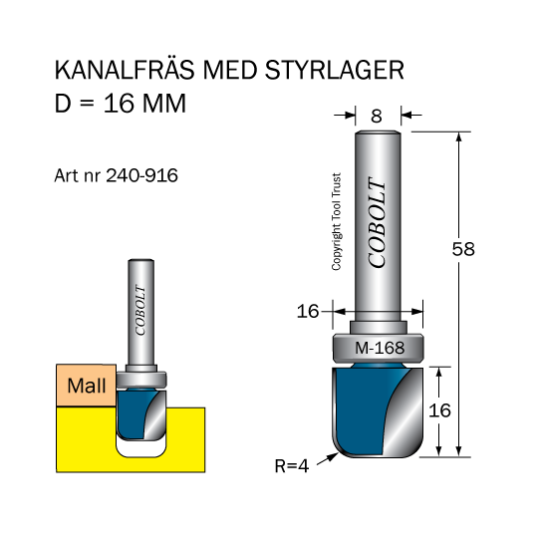 Cobolt 240-916 Kanalfres D=16 R=4 L=16 Maskintilbehør & forbruk