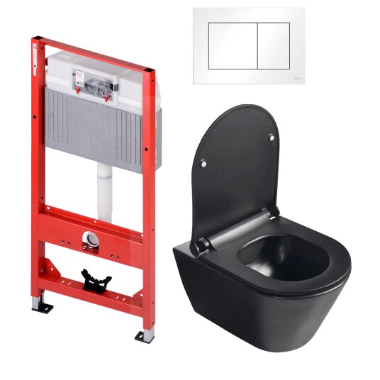 Sanipro Aquaform Toalettpakke Veggskål Soft-Close Sete Og Tece Sisterne Svart Matt Hvit