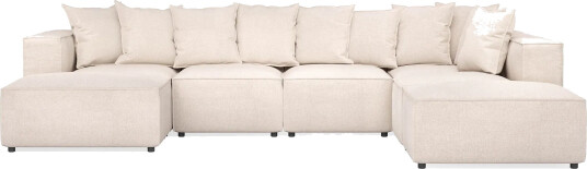 Cubo 5 seters U formet Dyp Modulsofa med Divan og Sjeselong i Fløyel Beige