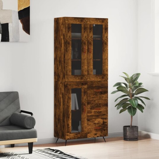 vidaXL Highboard røkt eik 69,5x34x180 cm konstruert tre 8720845479961