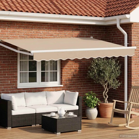 Elektrisk Utrekkbar Markise Beige og Hvit 3,5 x 2,5 m