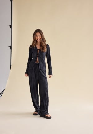 BUBBLEROOM Pleated Wide Trousers Black S BUBBLEROOM Pleated Wide Trousers Black S