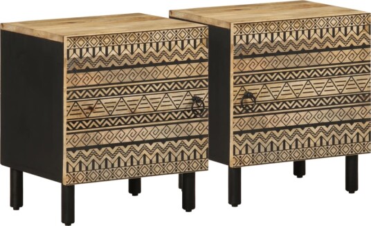 Nattbord 2 stk svart 40x33,5x46 cm grovt heltre mangotre 8721158496249
