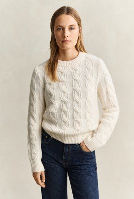 Gant Wool Blend Cable Knit C Neck CREAM M