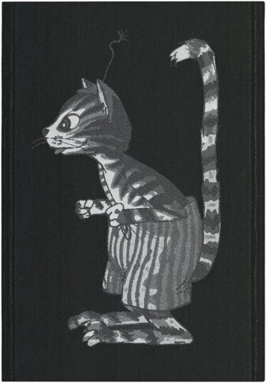 Ekelund Linneväveri Pettson & Findus kjøkkenhåndkle svart-hvit 35x50 cm