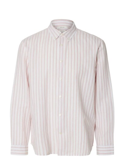 Selected Slhregclay Linen Blend Bd Ls Shirt Pink M