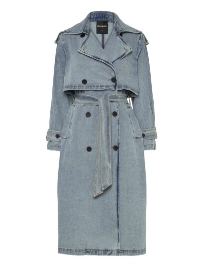Desigual Woman Denim Trench Blue XL