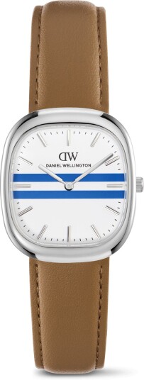 Silver 30mm Watch Cort Tan Brown Leather White blue | DW
