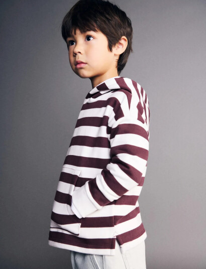 Mango Striped Hooded Sweatshirt Burgundy 3 4 Mango Striped Hooded Sweatshirt Burgundy 3 4