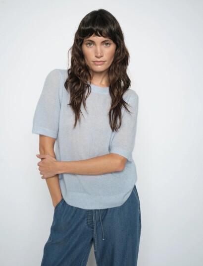 MOS MOSH Mmmape Ss O Neck Knit Blue S MOS MOSH Mmmape Ss O Neck Knit Blue S