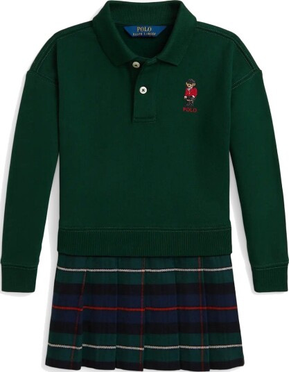 Ralph Lauren Kids Polo Bear Pleated Skirt Fleece Dress   MOSS AGATE   117 123