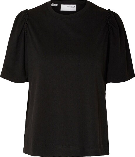 Selected FEMME - Topp slfPenelope 2/4 Ruffle Tee - Svart