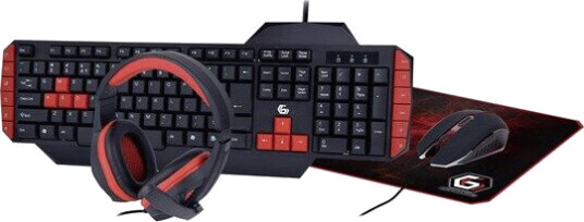 Gembird - keyboard mouse headset and mouse pad set - QWERTY - US - Tastatur, mus, hodesett og musematte sett - Rød Gembird - keyboard mouse headset and mouse pad set - QWERTY - US - Tastatur, mus, hodesett og musematte sett - Rød