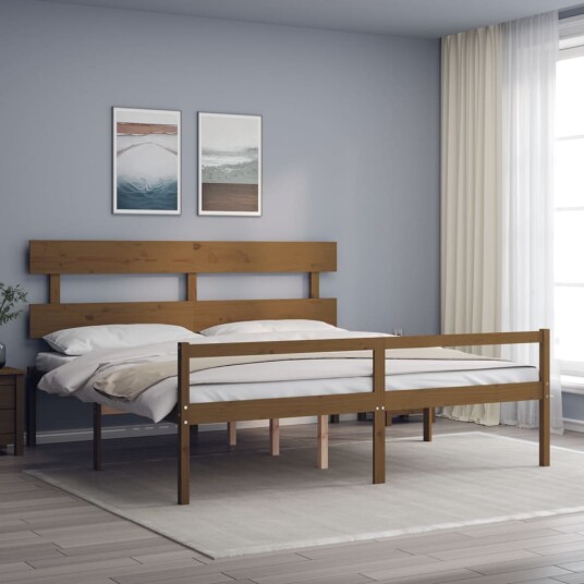 vidaXL Sengeramme med hodegavl honningbrun 200x200 cm heltre