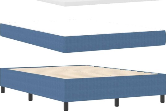  Box Spring Seng med Madrass Blå 140x200 cm Kordfløyel