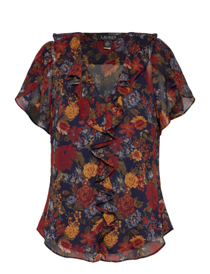 Lauren Ralph Lauren Floral Ruffle-Trim Georgette Blouse - Navy - S Lauren Ralph Lauren Floral Ruffle-Trim Georgette Blouse - Navy - S
