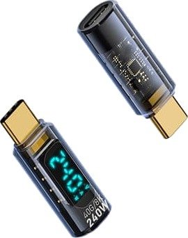 240W USB-C Hunn til USB-C Hann Adapter med Digital Skjerm - Gjennomsiktig Svart (2 stk)