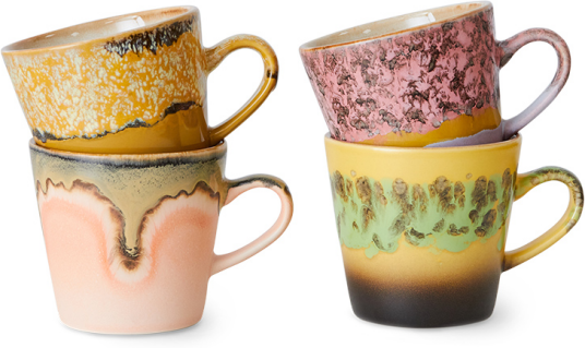 HKliving 70's ceramics Americano Krus 4 pakning 26 cl Radiant