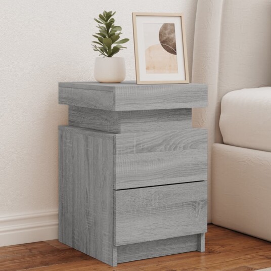  Nattbord med LED grå sonoma 35x39x55 cm 8721012253438