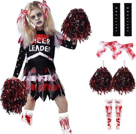 Halloween Blodig Zombie Cheerleader Kostyme til Jente 130 cm