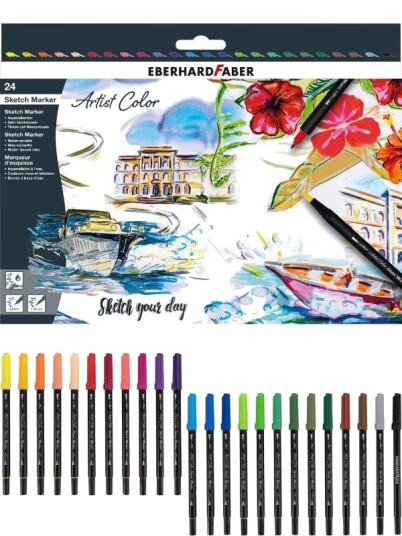 Eberhard Faber Artist Color dobbeltsidige fargetusjer 24 vannfarger