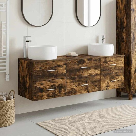 vidaXL Baderomsinnredningssett 3 stk. Røkt Eik 49,5 x 44,5 x 66 cm vidaXL Baderomsinnredningssett 3 stk. Røkt Eik 49,5 x 44,5 x 66 cm