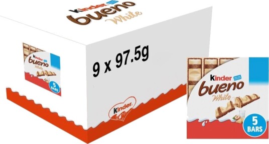 9 stk 5 Packs med Kinder Bueno White Sjokolade Hel Eske 0,87 kg