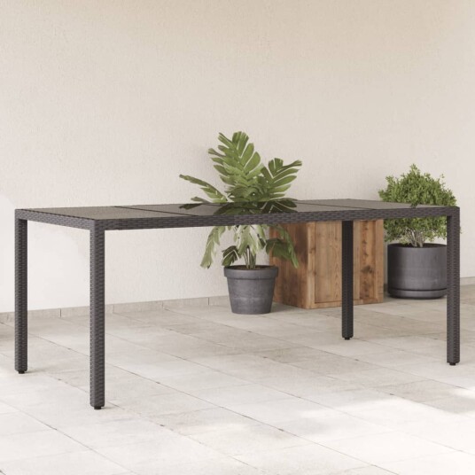  Hagebord med glassplate svart 190x90x75 cm polyrotting 365537