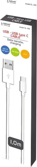 Savio Cl-125 Usb-Kabel Usb-C Hann Til Usb Hann Usb 2.0 2.1 A 1 M Hvit Savio Cl-125 Usb-Kabel Usb-C Hann Til Usb Hann Usb 2.0 2.1 A 1 M Hvit