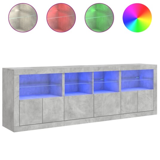 vidaXL Skjenk med LED-lys betonggrå 202x37x67 cm