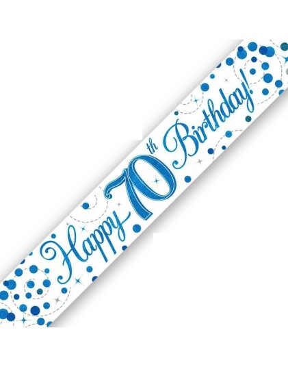 Happy 70th Birthday 2,7 Meter Hvit og Blå Holografisk Banner