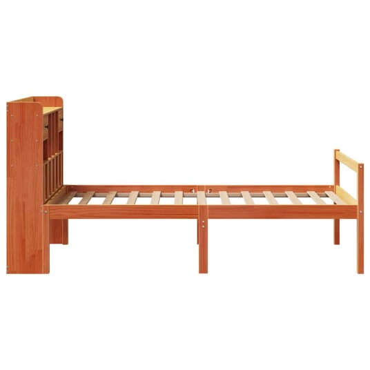 Seng med bokhylle uten madrass voksbrun 75x190 cm heltre furu 8721158608529