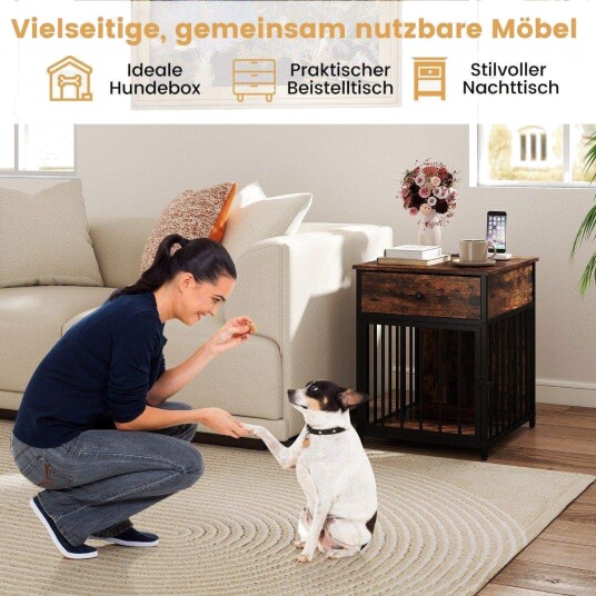 Hundekassemøbler med ladestasjon og skuff – brun