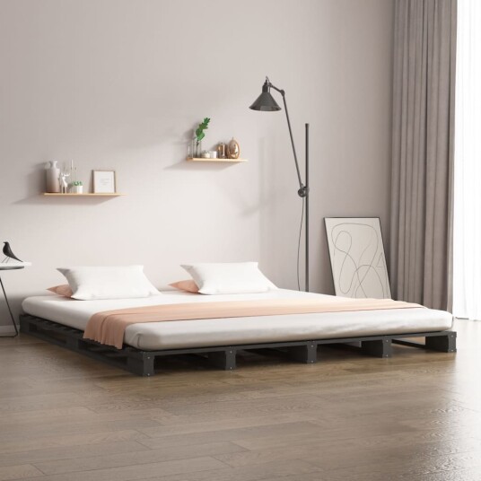 vidaXL Sengeramme grå 140x190 cm heltre furu