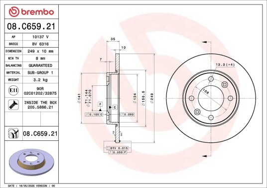 BREMBO 08.C659.21 Bremseskive