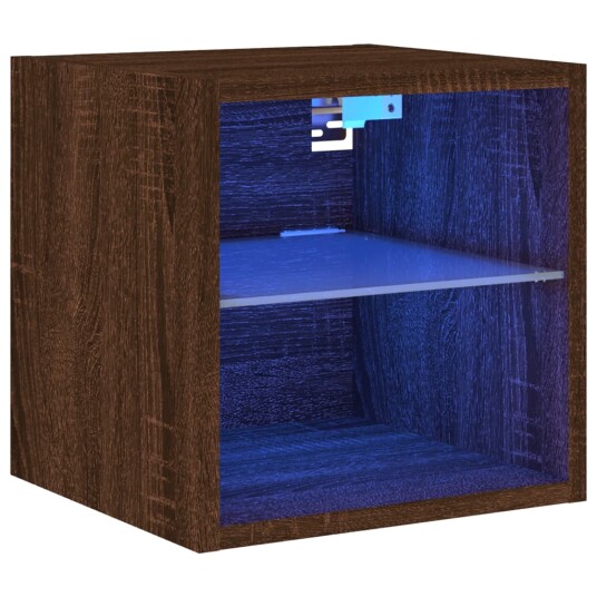  Vegghengt TV-benk med LED brun eik 30x28,5x30 cm 836985