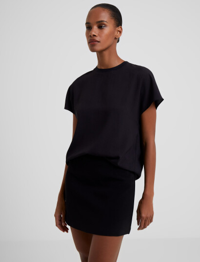 French Connection Crepe Light Crew Neck Top - Black - XS