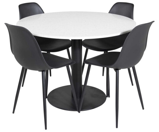 Venture Design Razzia & Polar spisegruppe Hvit/svart 4 st stoler & bord 106 cm