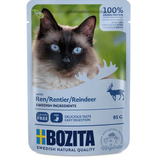 Poser Med Ren I Saus 12 X 85 G Katt Kattefôr Våtfôr Bozita Katt