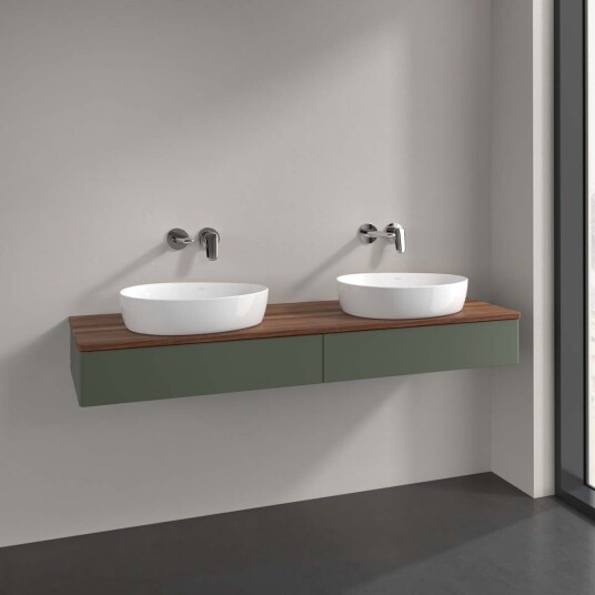 Villeroy & Boch Antao Servantskap med 2 skuffer 160x50x19 cm u/lys Grønn Matt/Valnøtt Villeroy & Boch Antao Servantskap med 2 skuffer 160x50x19 cm u/lys Grønn Matt/Valnøtt