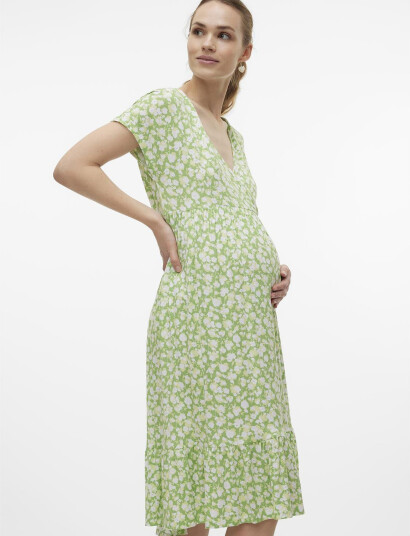 Mamalicious Mlhelen Tess Ss Jrs Midi Aop Dress 2F - Green - L