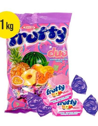 1 kg Frutty Duo Pineapple/Watermelon   Stor Pose Frukt Karameller med Vannmelon og Ananassmak