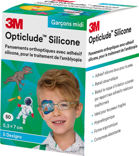 Opticlude Silicone øyelapp gutt, Midi, 50 stk.